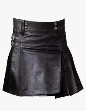 Black Leather Mini Kilt- Front Image