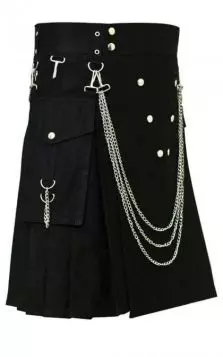 mens cargo utility kilt with silver chains