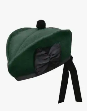 100% PURE WOOL HIGHLAND PLAIN DARK GREEN GLENGARRY HAT
