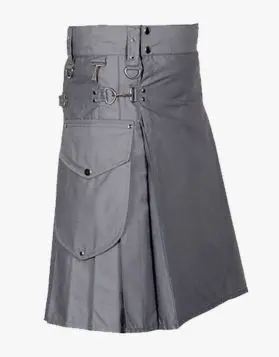 Men Grey Cargo Kilt