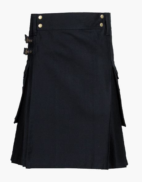 Black Utility Kilt with Flap pockets and Buckle Strap - TUK