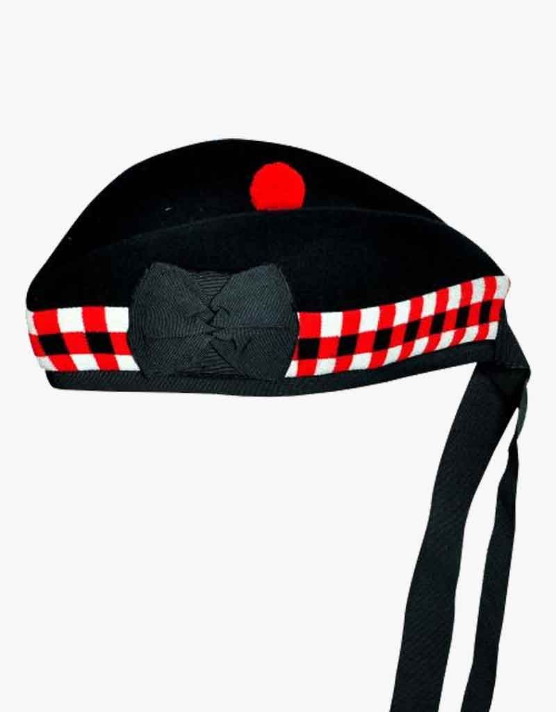 Red & White Diced Glengarry Hat with Pompom by Scottish KiltMade To Measure 