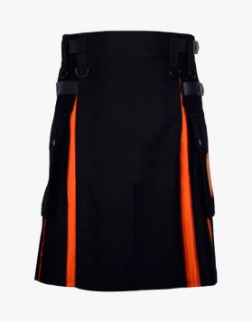 BLACK & ORANGE HYBRID KILT- Front Image 