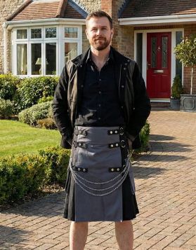 Black and Gray Two-Tone Gothic Utility Kilt - Front Image 