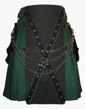 Black and Green Gothic Utility Kilt  - Front Image 