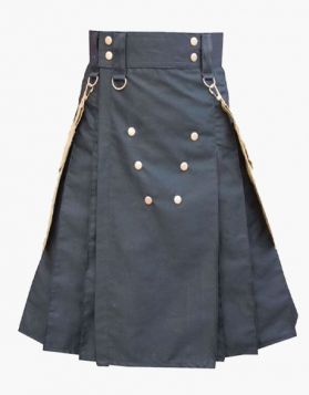 Black and Khaki Utility Kilt with Detachable Pockets- Front Image 