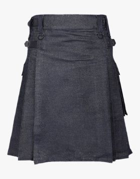 Black Denim Active Men Kilt- Front Image