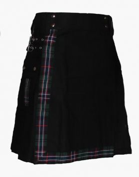 Black Hybrid Kilt with Scottish National Straps - Front Image 