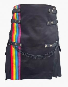 Black Gothic Kilt with Rainbow Straps