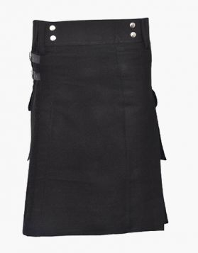 Black Plain Tartan Utility Kilt - Front Image