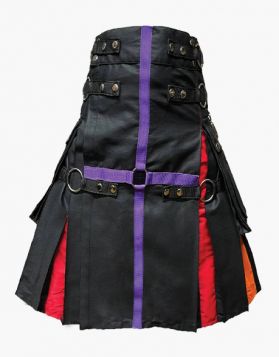 Black Rainbow Hybrid Kilt with Nylon Straps- Front Image 