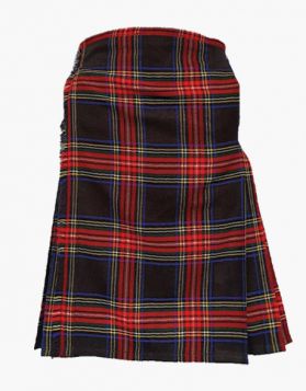 Black Stewart Tartan Utility Kilt with Slant Pockets - Front Image 