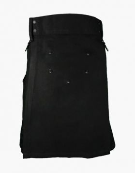 Black Utility Kilt with Studded Apron - Front Image 
