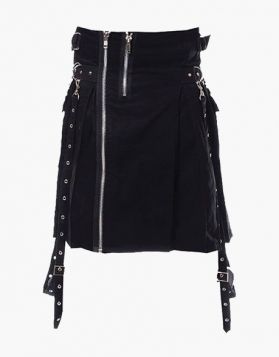 Black Utility Kilt with Zip Closure - Front Image