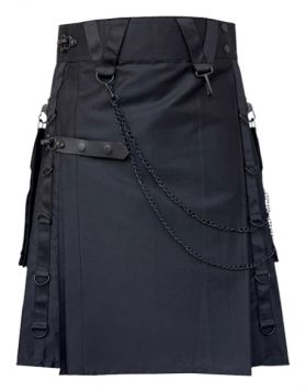 Black Gothic Utility Kilt with Black Hardware - F