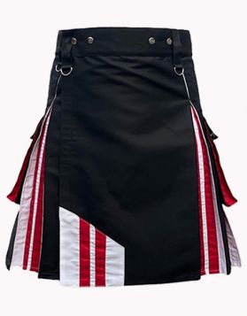 Black Hybrid Kilt with American Flag Pleats - F