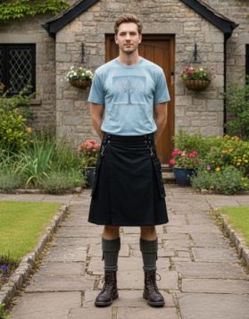 BLACK KILT WITH DETACHABLE POCKETS