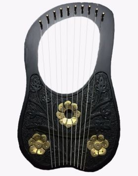 Black Rosewood Lyre Harp with Golden Flowers