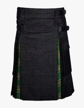 Black Slim Fit Denim Hybrid Kilt
