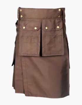 Brown Working Utility Kilt with Pockets - Front Image 