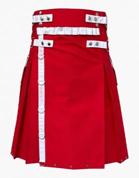 Christmas Red Utility Kilt with White Straps - Front Image