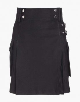 Women Custom Black Utility Kilt - Front Image 