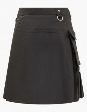Female Black Utility Kilt with Flap Pockets - Front Image 