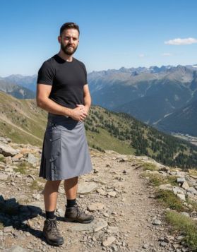 Men Grey Cargo Kilt