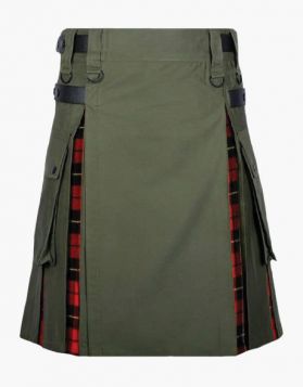 OLIVE GREEN & WALLACE HYBRID TARTAN KILT-Front Image 