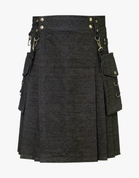 Indigo Detachable Black Denim Kilt for Mens