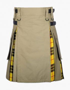 Khaki And Macleod Of Lewis Tartan Hybrid Kilt- Front Image 
