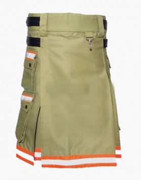 Khaki Bunker Gear Firefighter Kilt - Front Image 