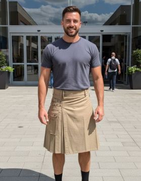 Khaki Modern Utility Kilt
