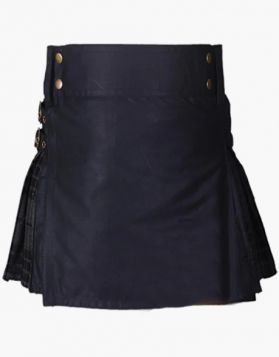 Ladies Black with Night Watch Tartan Hybrid Kilt- Front Image