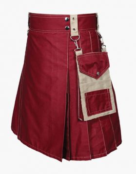Maroon And Khaki Utility Kilt - Front Image 