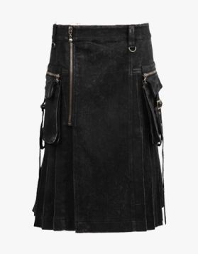 Men's Black Denim Gothic Rave Punk Kilt