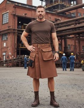 Men's Brown Deluxe Working Utility Kilt- Front Image 