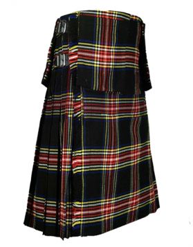 Mens Black Stewart Tartan Kilt with Front Pockets 