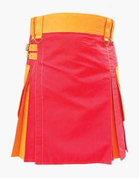 Men's Red And Orange Hybrid Kilt- front Image 
