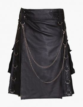Modern Black Leather Gothic Kilt - Front Image