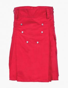 Modern Red Utility Kilt with Cotton Straps- Front Image