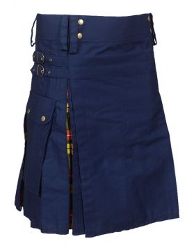 Navy Blue And Buchanan Tartan Hybrid Kilt- Front Image 