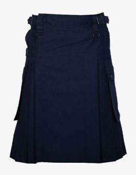 Navy Blue Utility Kilt with Slant Pocket- Front Image