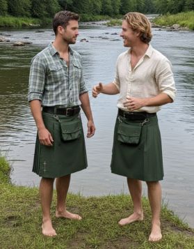 Olive Green Utility Kilt with Detachable Pocket