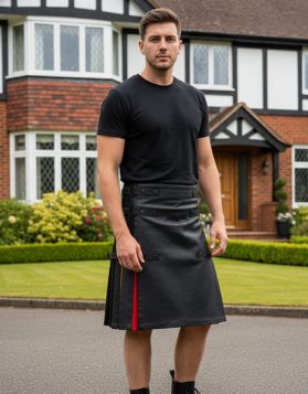 Rainbow Hybrid Kilt for Men in Black- Front Image 