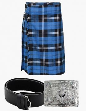 Ramsay Blue Tartan Kilt with Belt and Buckle Set- Front Image