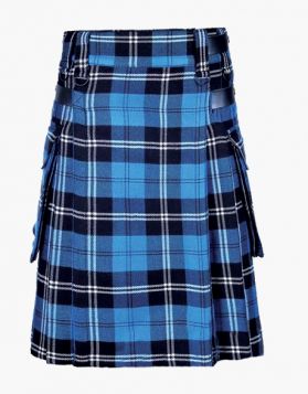 Ramsay Blue Tartan Utility Kilt with Leather Straps - Front Image 