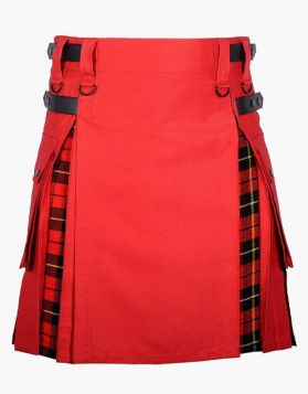 Red And Wallace Tartan Hybrid Kilt- Front Image 