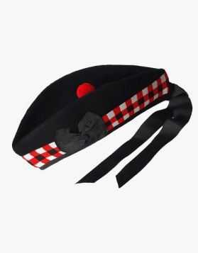 100% PURE WOOL DICED RED AND WHITE GLENGARRY HAT