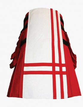 Two-Tone Stylish Red and White Utility Kilt- Front Image